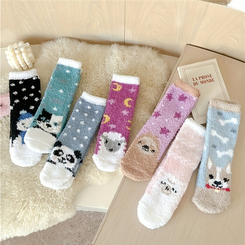7 Pairs Colorblock Animal Plush Socks Soft Stockings