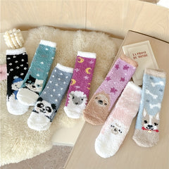 7 Pairs Colorblock Animal Plush Socks Soft Stockings