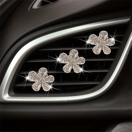 3pcs Car Air Outlet Crystal Flower Inlaid Diamonds