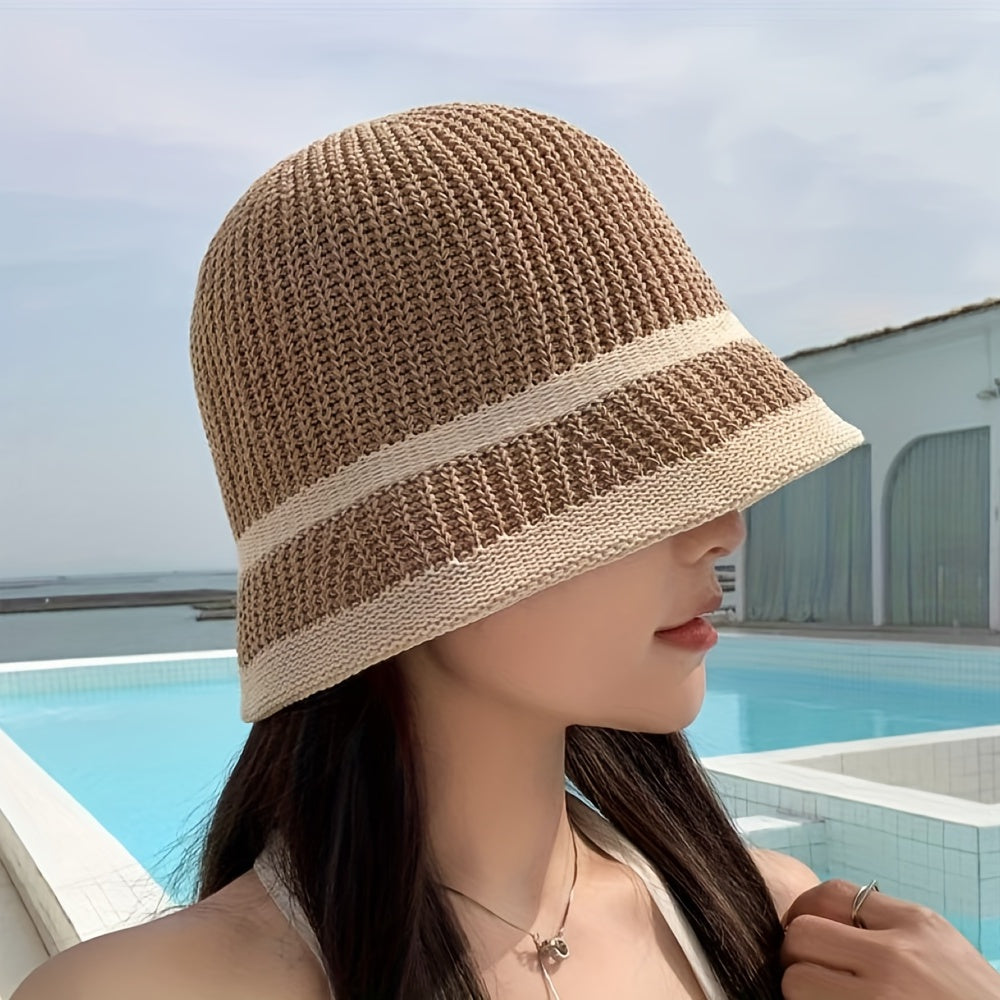 Crochet Bucket Hats Block Sun Hat for Women