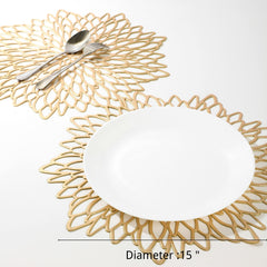 Metallic Round Flowers Shape Placemat Home Insulation Tea Coaster Plate Mat