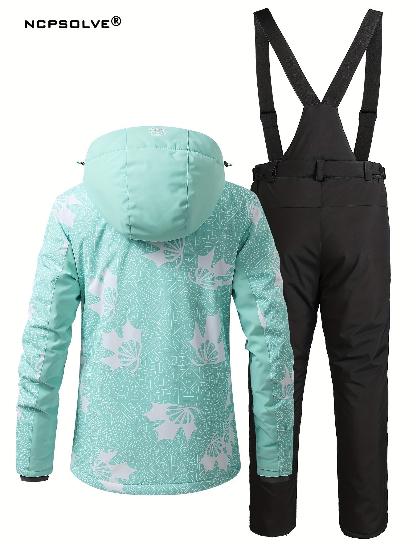 Geometric Print Ski Set Long Sleeves Hooded Jacket & Trouser Ski Suit