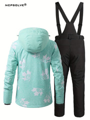 Geometric Print Ski Set Long Sleeves Hooded Jacket & Trouser Ski Suit