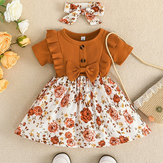 Baby Girls Ruffle Floral Dress Headband Set