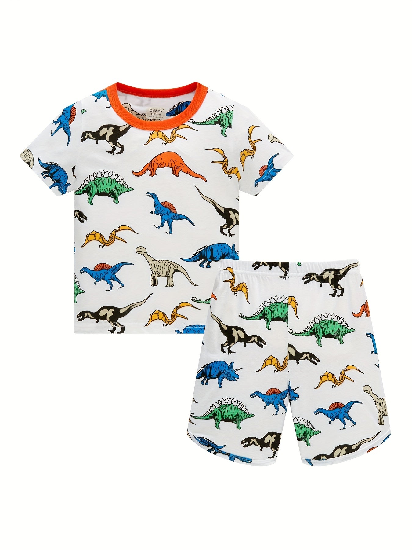 Boys Dino Print Pajamas Set Short Sleeve Top & Shorts