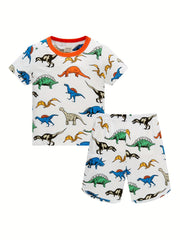 Boys Dino Print Pajamas Set Short Sleeve Top & Shorts