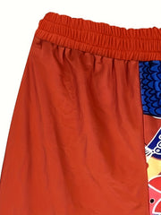 Sporty Plus Size Colorblock Fish Print Pants