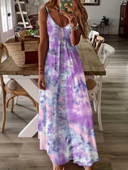 Tie Dye V Neck Cami Dress Sexy Sleeveless Spaghetti Dress