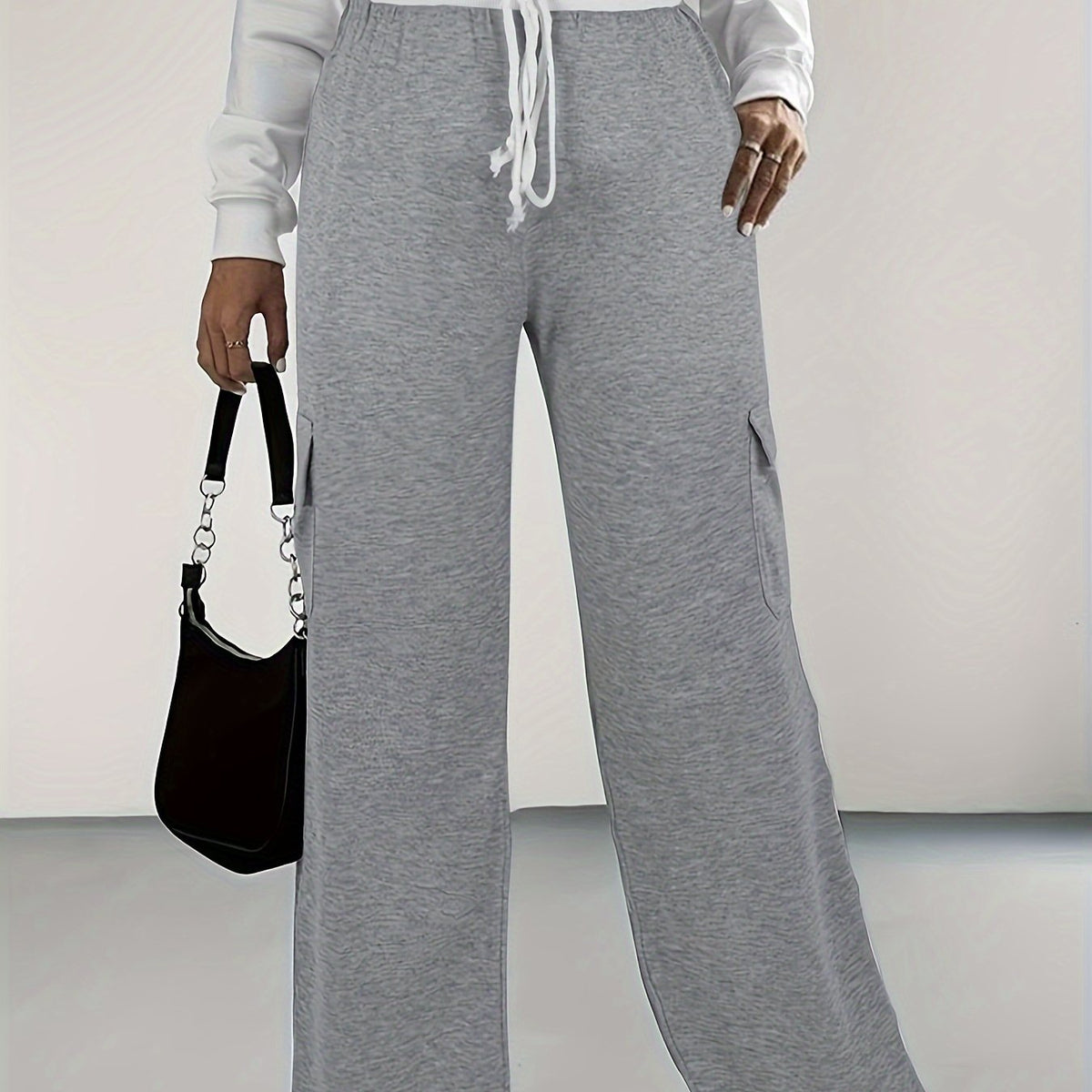  Wide Leg Cargo Trousers Elastic Drawstring High Rise