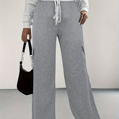 Wide Leg Cargo Trousers Elastic Drawstring High Rise