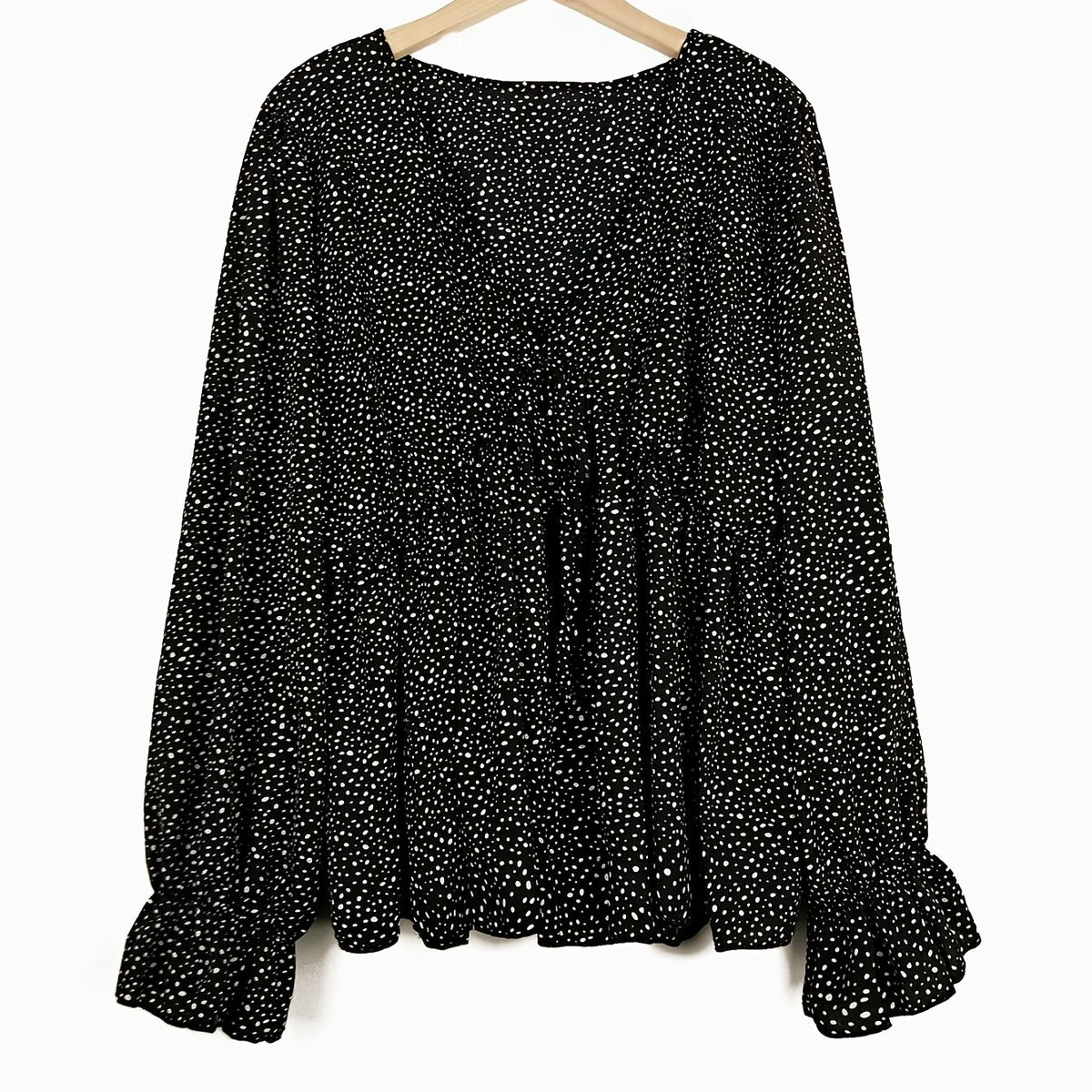  Polka Dot V Neck Peplum Blouse