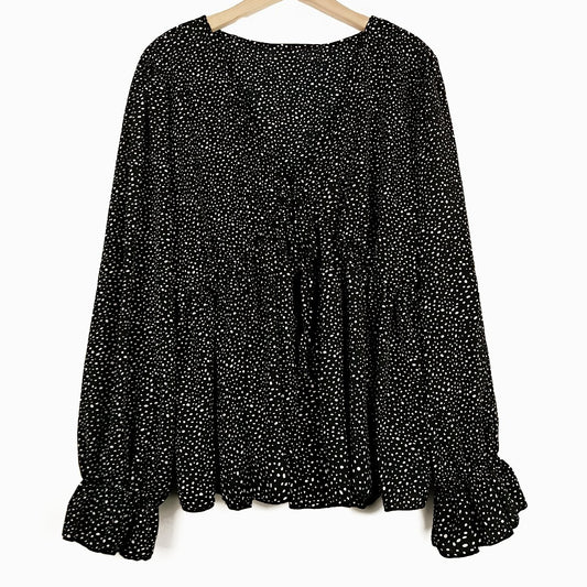  Polka Dot V Neck Peplum Blouse