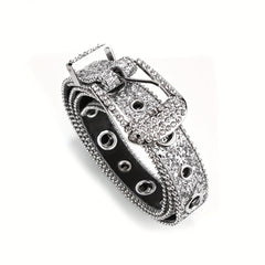 Y2K Eyelet Belt Sparkling Rhinestone PU Leather Waistband