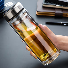 800ml Double Layer Glass Cup with Lid for Hot and Cold Beverages