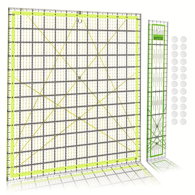 2pcs Quilting Rulers w/ Non Slip Rings Fabric Cutting Ruler for Quilting/Sewing