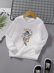 Boys Letter Print Crew Neck Sweatshirt Long Sleeve Top