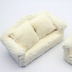 Soft Beige Plush Single Sofa with Pillow for Dollhouse