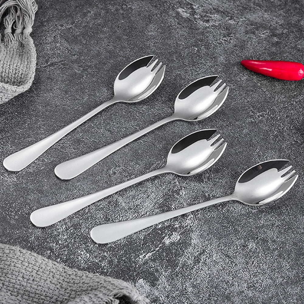 4PCS Stainless Steel Spork Salad Spoon Fork Honey Dessert Ice Cream Scoop Fork