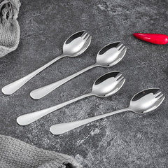 4PCS Stainless Steel Spork Salad Spoon Fork Honey Dessert Ice Cream Scoop Fork