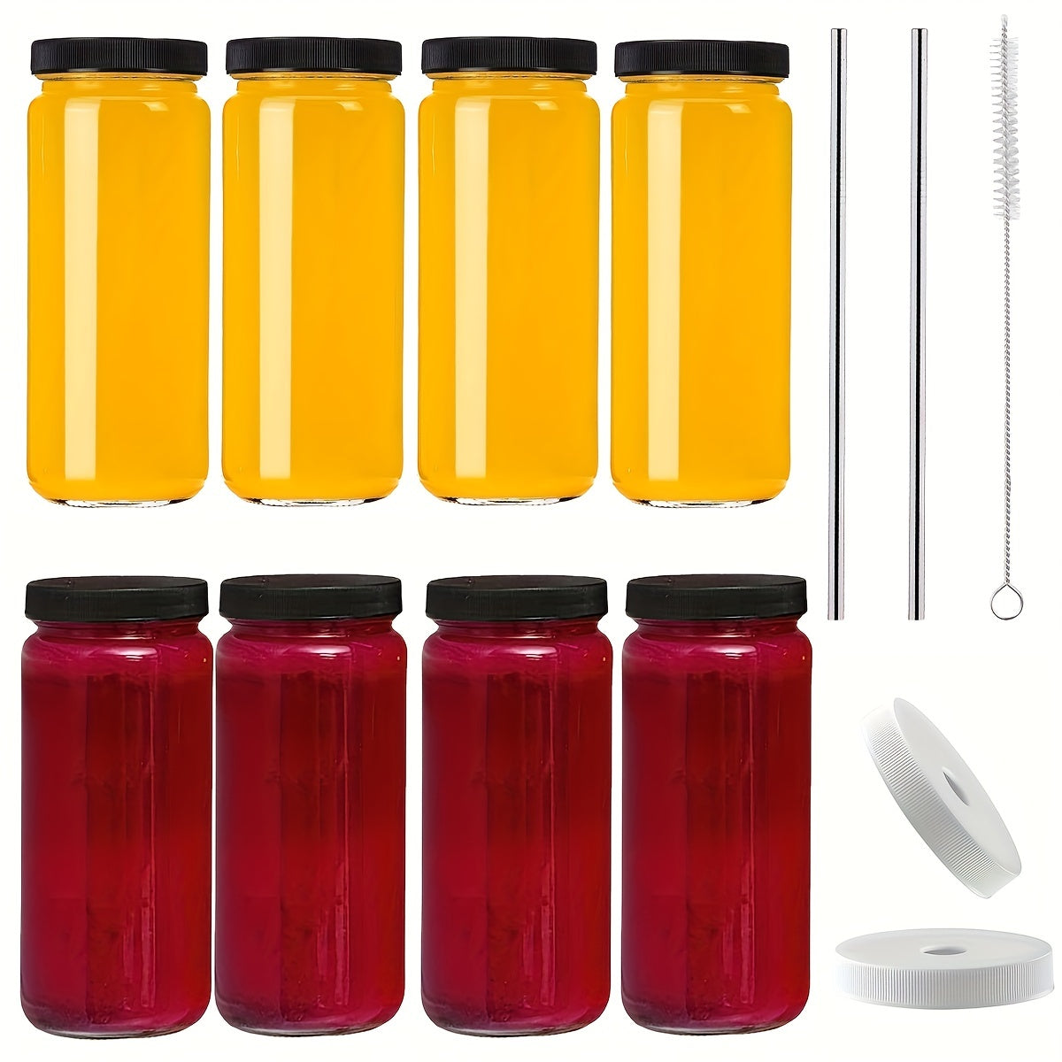 16oz Glass Juice Bottles with Lids and Straws - Perfect for Boba, Smoothies