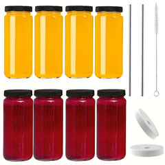 16oz Glass Juice Bottles with Lids and Straws - Perfect for Boba, Smoothies