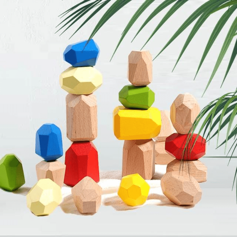 Colorful Wooden Stacking Rocks Balance Toy for Cognitive Development