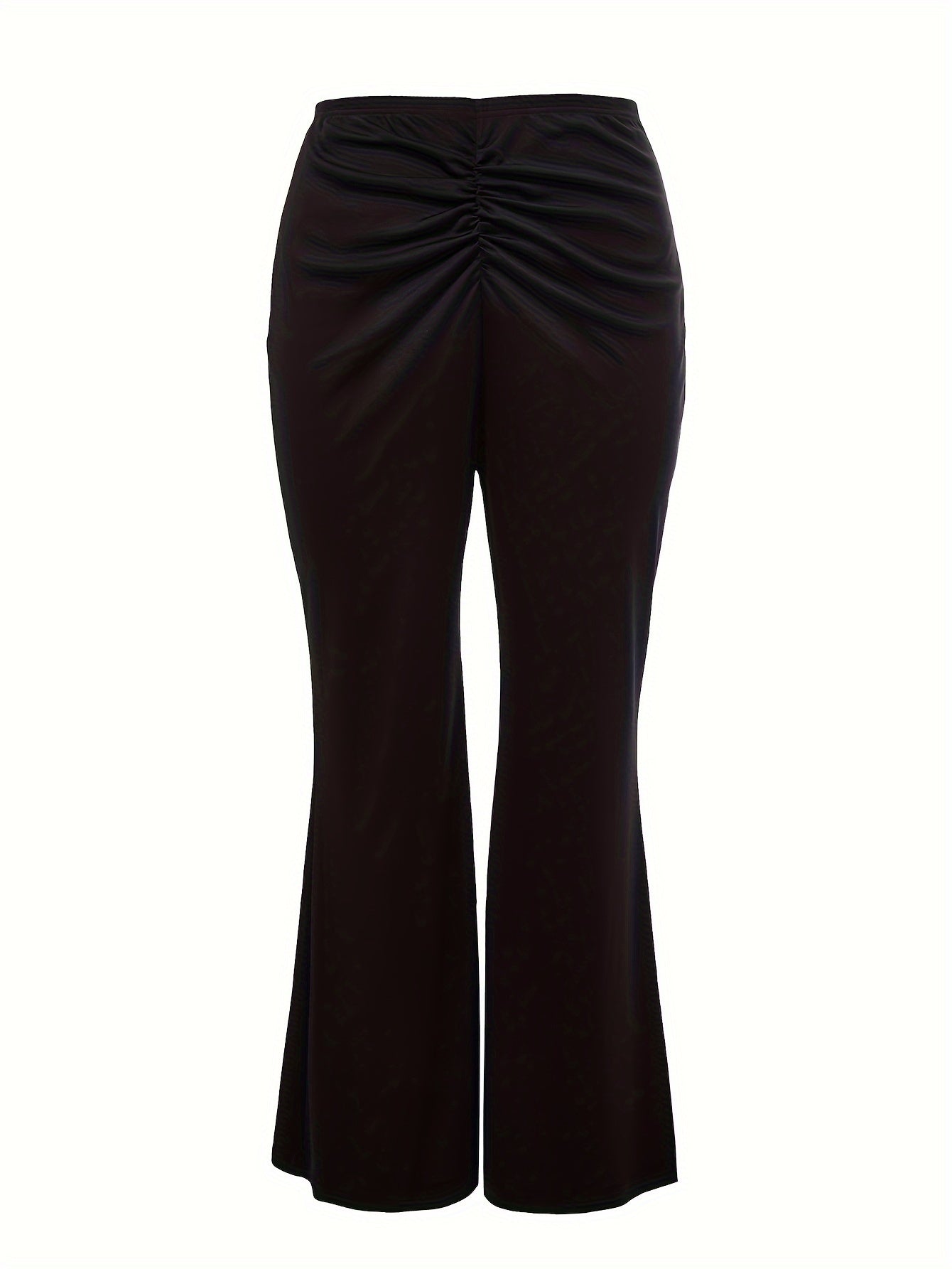  Solid Ruched Flared Leg Trousers