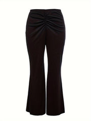  Solid Ruched Flared Leg Trousers