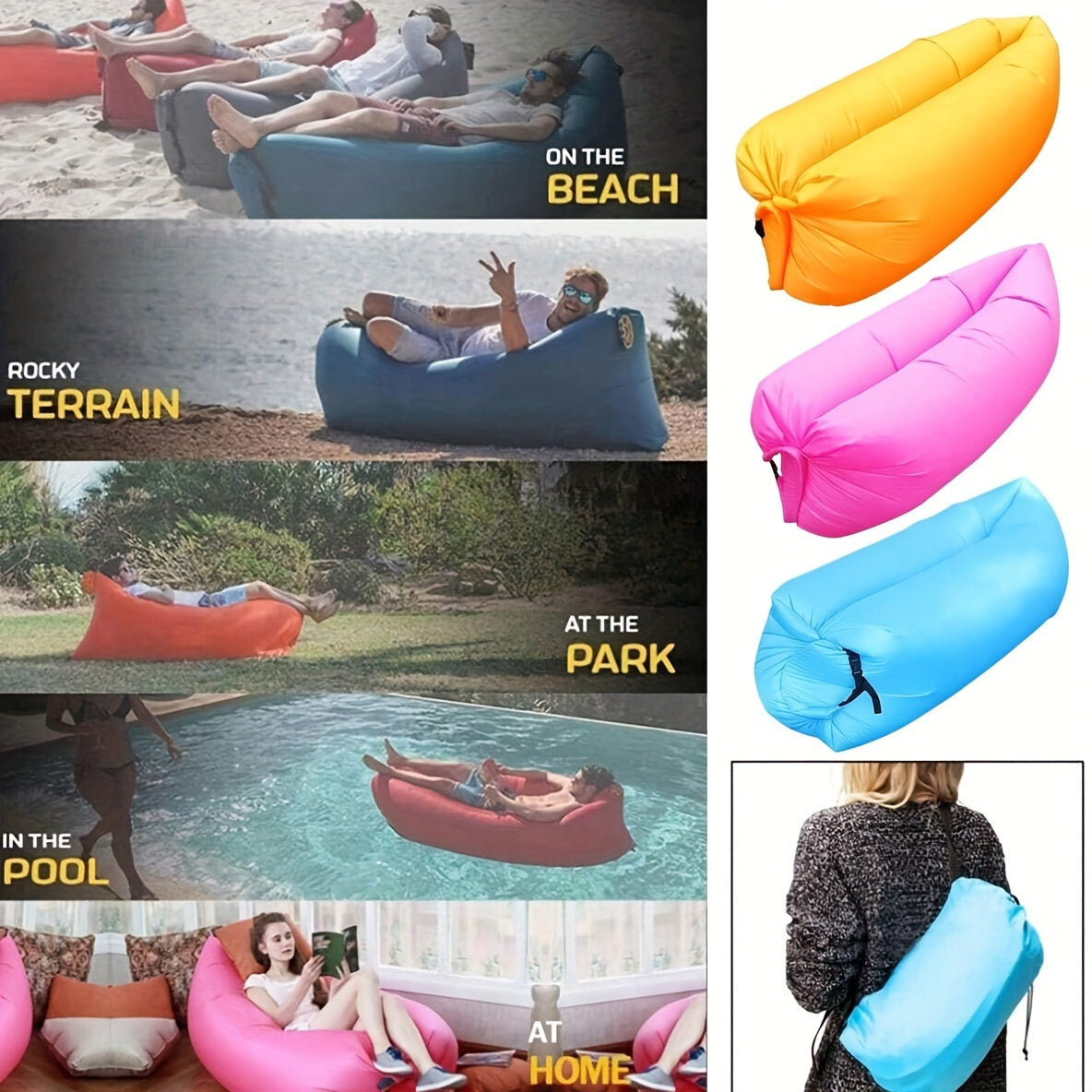 Inflatable Lounger Chair Air Sofa for Camping Hiking Pool Festivals