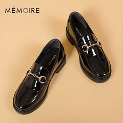 Women's Buckle Chunky Loafers Patent Leather Shoes