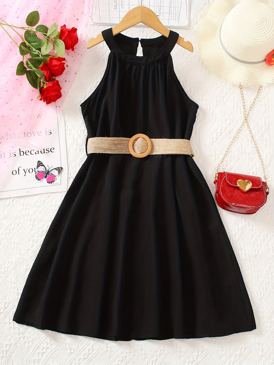 Girls Vintage Halter Neck Sleeveless Dress for Vacation Party