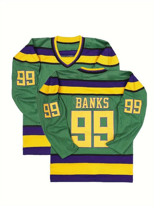 Men's 99 Ice Hockey Jersey Vintage Stripe V Neck Long Sleeve Uniform