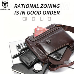 BULLCAPTAIN Leather Shoulder Bag Crossbody Satchel for Men