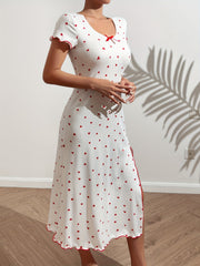 Heart Print NightDress Short Sleeve Split Pajama Dress