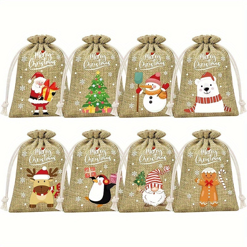 24pcs Christmas Burlap Gift Bag Drawstring Christmas Flax Bag