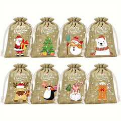 24pcs Christmas Burlap Gift Bag Drawstring Christmas Flax Bag