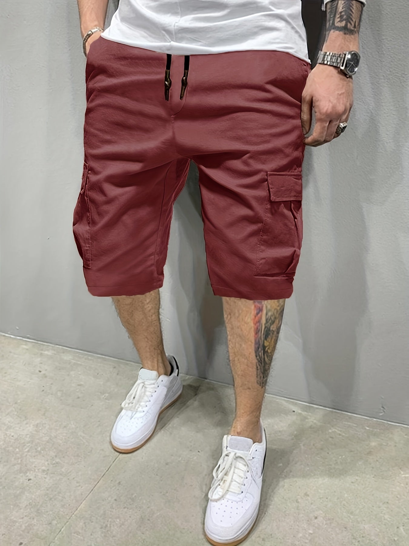 Men Drawstring Cargo Shorts with Flap Pockets