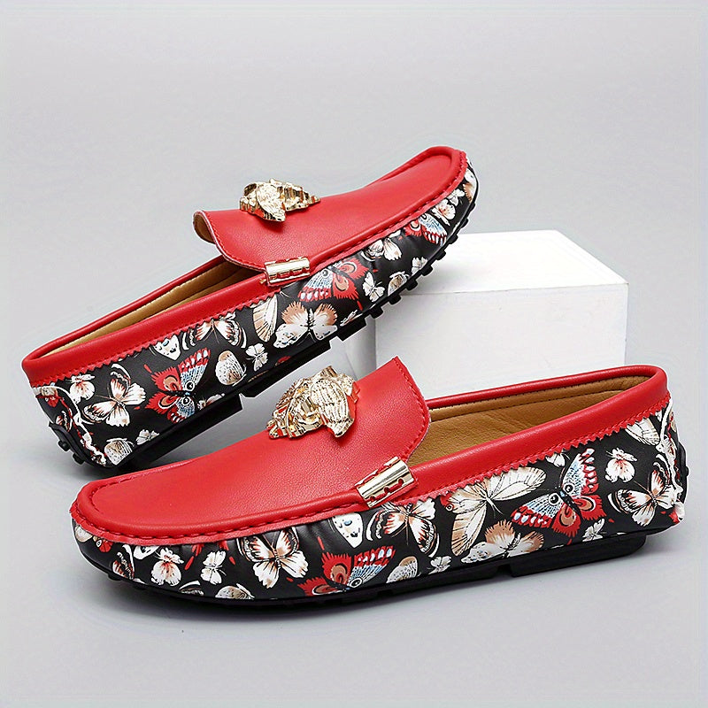 Men's Butterfly Print Slip On Loafers Casual Shoes