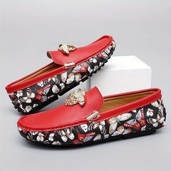 Men's Butterfly Print Slip On Loafers Casual Shoes