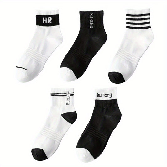 6 Pairs Men's Striped Crew Socks Breathable Casual Outdoor Unisex Socks