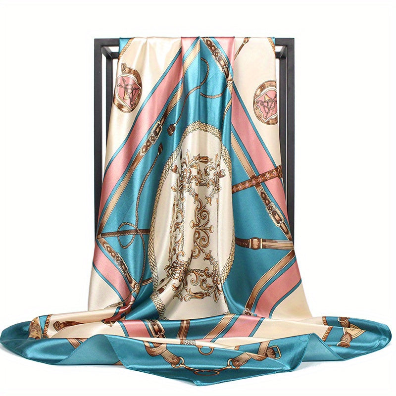 Chain Print Square Scarf Classic Satin Shawl Head Scarf Silk Bandana