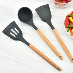 11pcs Silicone Wooden Handle Cooking Set Kitchen Tools