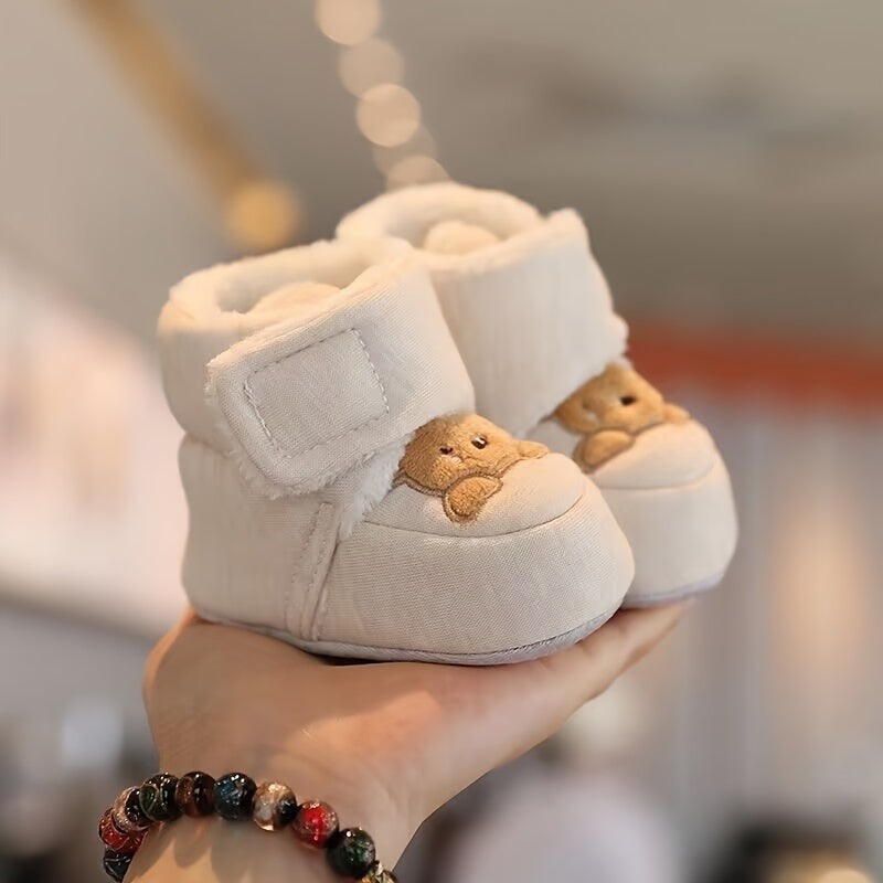 Cute Bear Baby Girl Boots Soft Warm Fleece Indoor Outdoor Walking