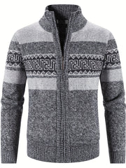 Geometric Pattern Stand Collar Cardigan Men's Zip Up Jacket