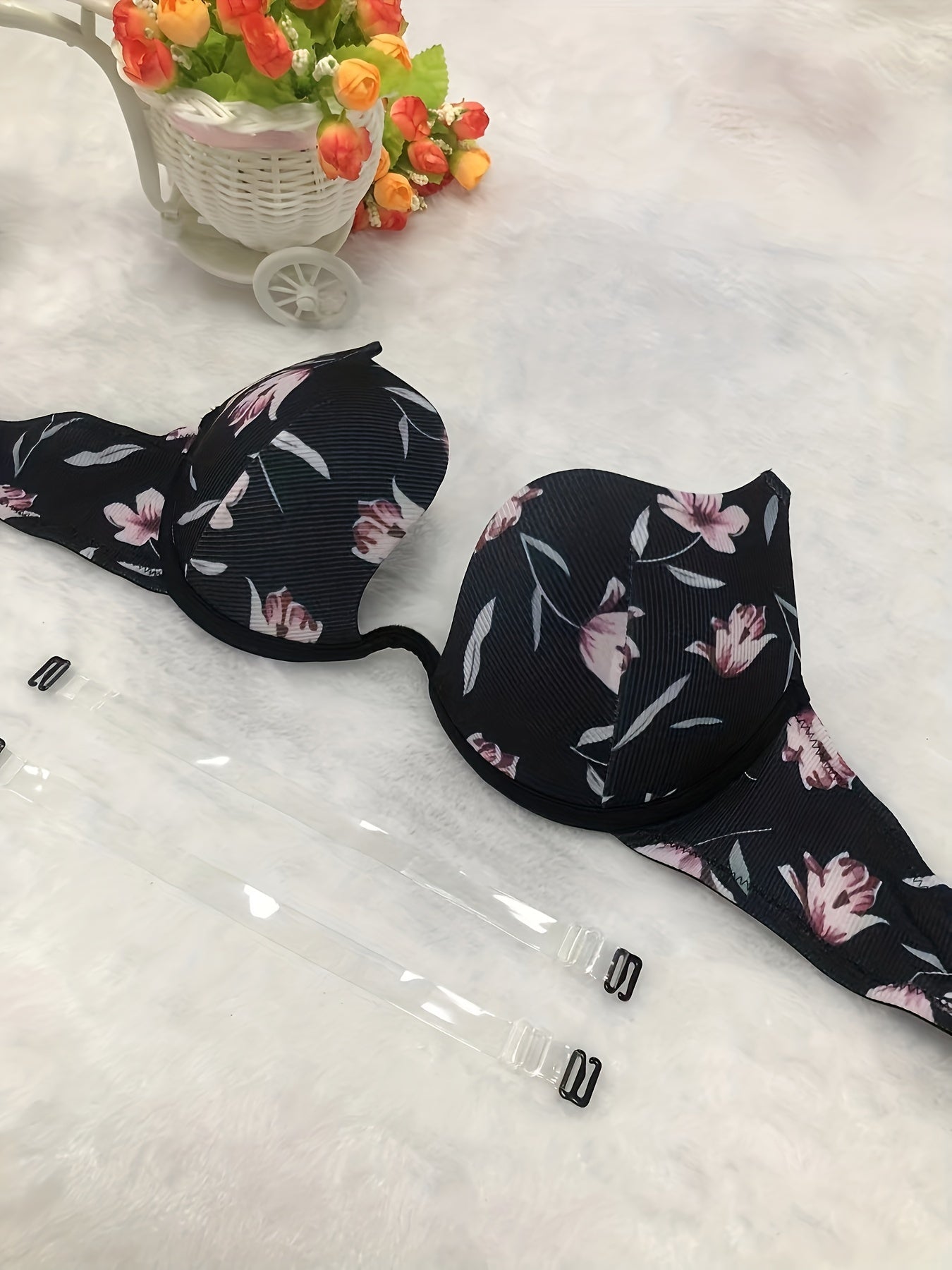 Floral Print Scoop Push Up Bra