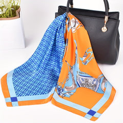 Horse Print Square Scarf Block Bandana Satin Shawl Silk Neckerchief