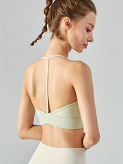 Solid Halter Neck Sports Bra High Stretch Running Yoga Bra
