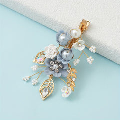 Glitter Metal Flower Hair Clip Crystal Beaded Bridal Hair Clip