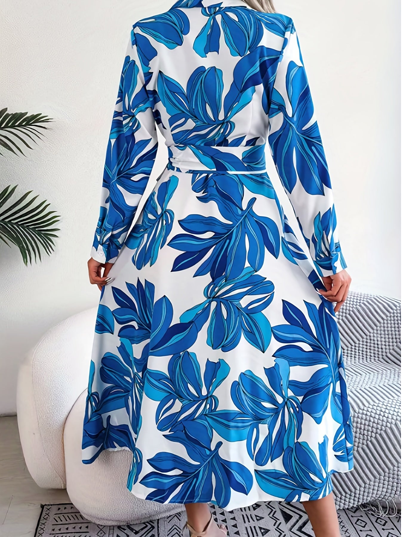 Plus Size Boho Dress Tropical Print Maxi Shirt Dress