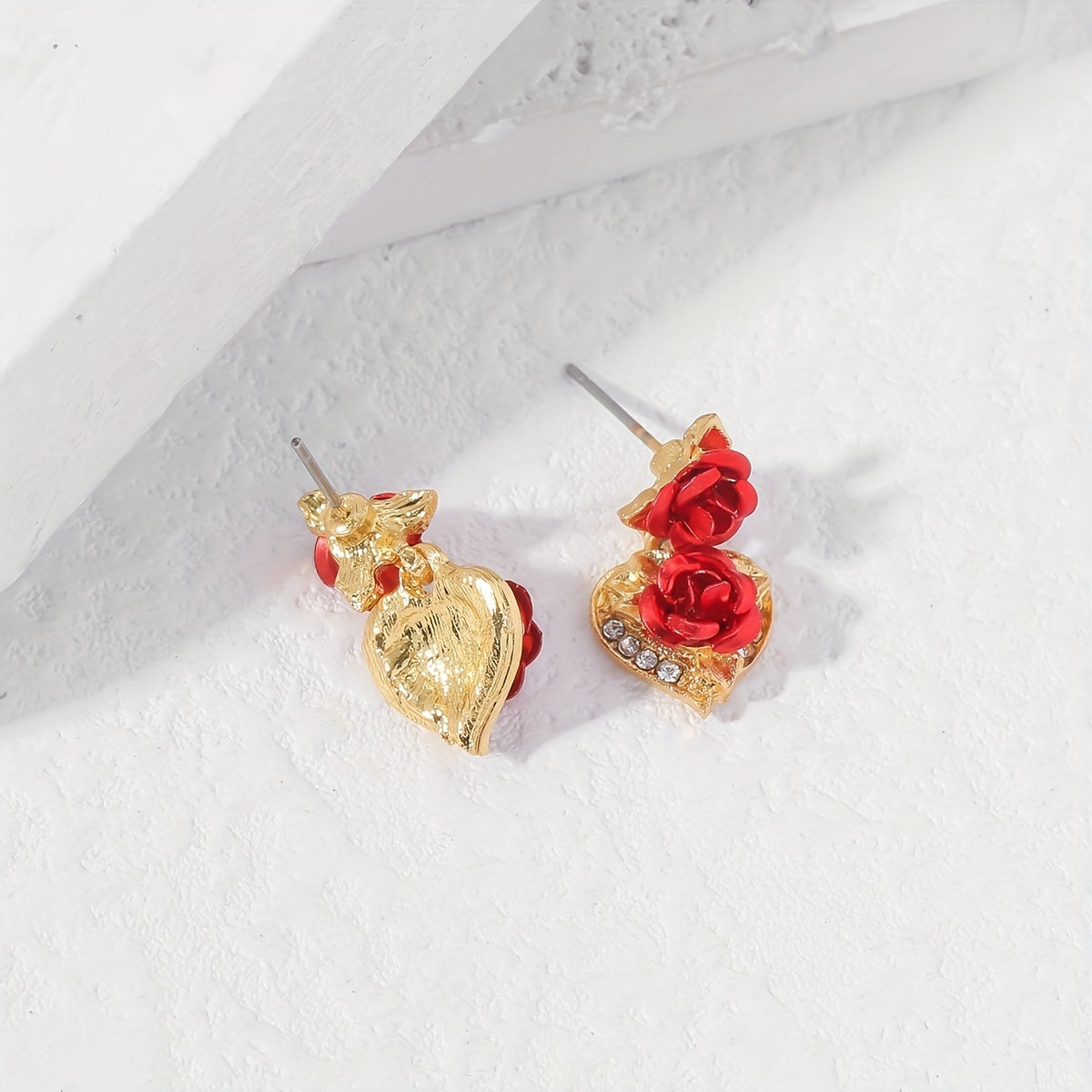 Heart Rose Flower Dangle Earrings